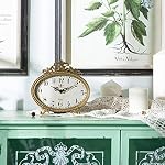 NIKKY HOME Vintage Table Clock, French Turquoise Color Rococo Style Desk Clock Battery Operated Rustic Design, Home Décor for Living Room, Bedroom, Bedside, Desk, Gift Clock - Gold - Image 2