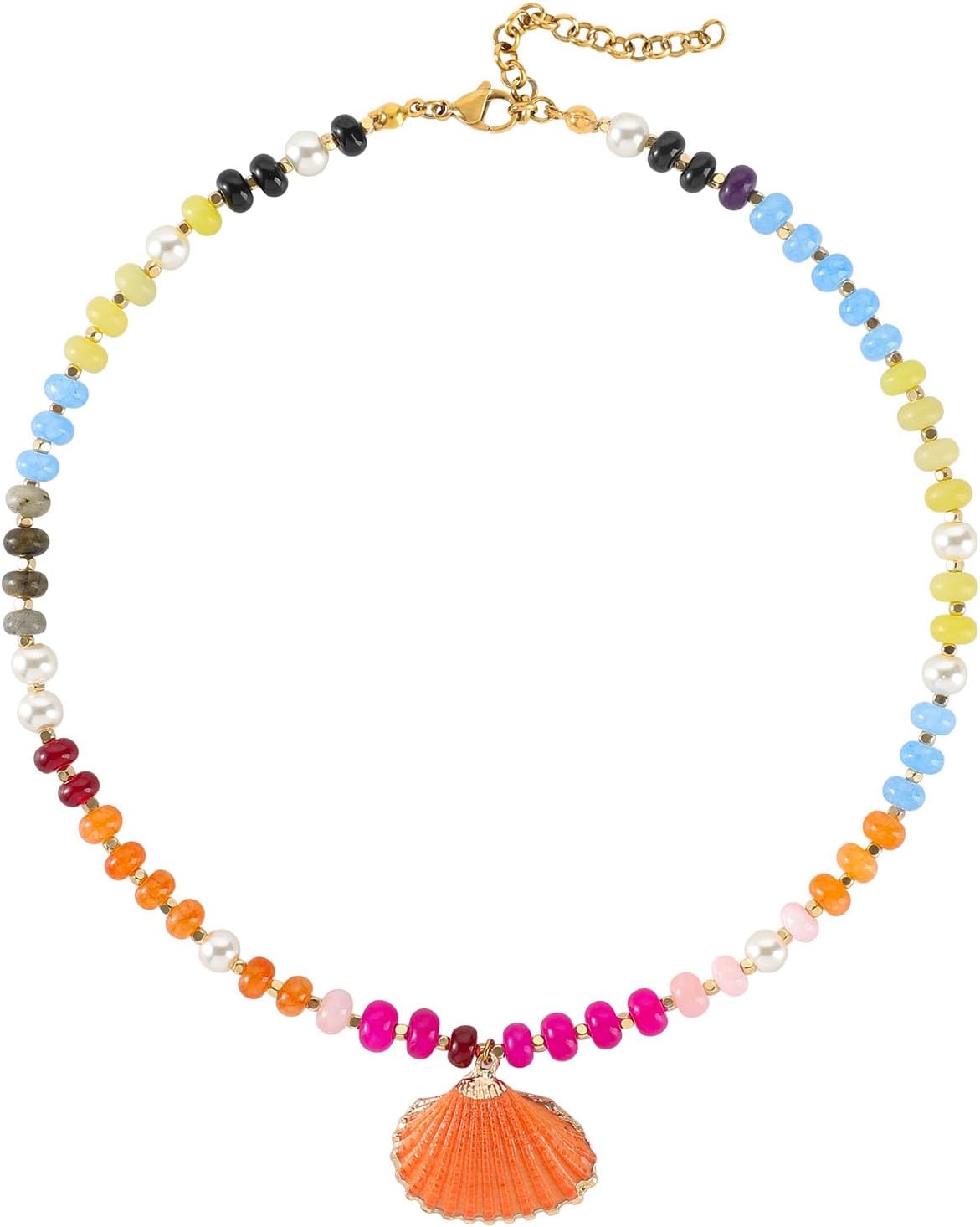 Beaded Necklace for Women, Boho Colorful Gemstone Choker