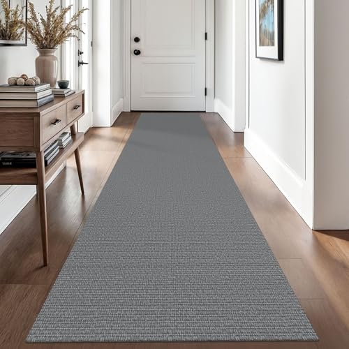 EARTHALL Washable Runner Rug 2.6x10 Ft Non Slip Runners for Hallways Cotton Rubber Backed Kitchen Runner Braided Indoor Floor Carpet Runners for Entryway, Hallway, Kitchen, Bedroom, Charcoal Gray