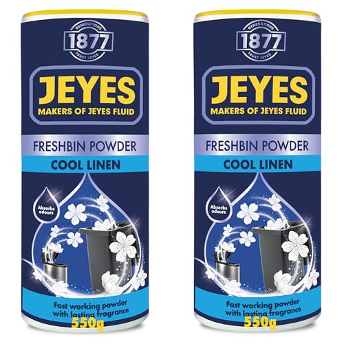 Jeyes Freshbin Powder (2 x 550g) Fast-Acting Odour Neutraliser with Cool Linen Scent Absorbs Moisture & Fluid Leaks Long-Lasting Indoor and Outdoor Bin Freshener and Bin Odour Eliminator