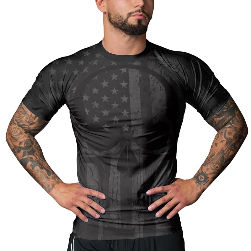 Patriot Men's BJJ Short Sleeve Rash Guard – Compression Shirt for Brazilian Jiu Jitsu Grappling No-Gi Training4