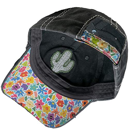 Distressed Baseball Cap Vintage Dad Hat - Cactus (Black) #TOP2