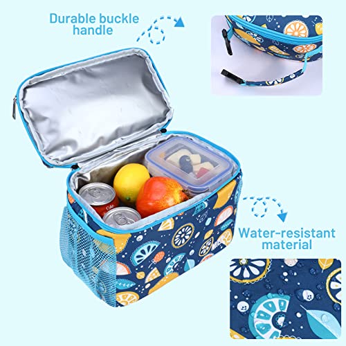 Mier Kids Lunch Bag For Boys Girls Insulated Toddlers Lunch Box Bags Kid Lunch Cooler Tote For School Picnic Travel Outdoor, Dual Compartments, Blue-Lemon #TOP4