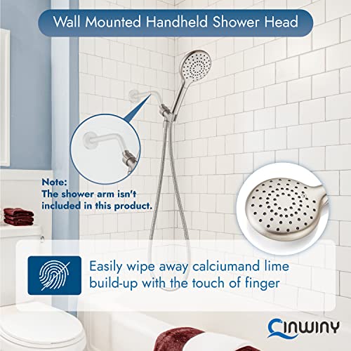 Cinwiny Hand Held Showerhead High Flow Brushed Nickel Wall Mounted Round Abs One Mode Handheld Sprayer With Adjustable Shower Bracket And 59” Stainless Steel Hose #TOP1