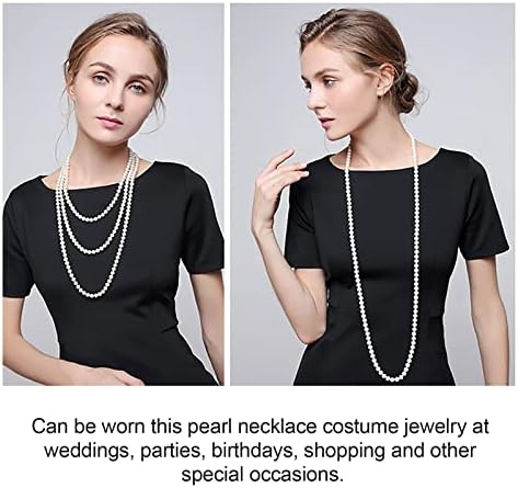 TSHAOUN Lange parelketting, 1920s kunstmatige parel druppel choker kralen vintage mode ketting voor bruiden bruiloft feest accessoires, 150cm parels, 150 cm, Glas, Parel
