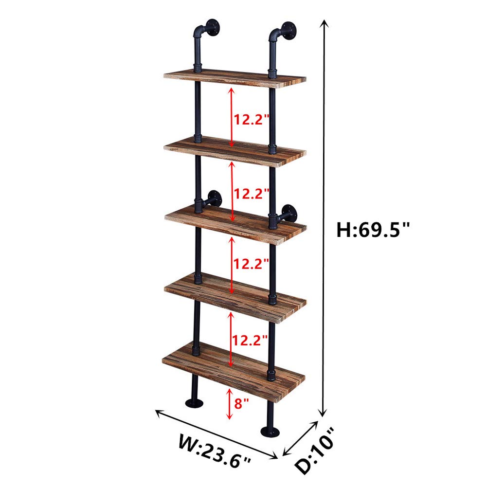 Buy Hombazaar 5Shelf Rustic Industrial Bookshelf Ladder Shelf, Vintage