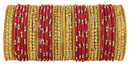 Image of NMII Silk thread Glass Bangle Set for Women (FF70-Red-2.6, Red, 2.6 Inch, 40 Bangles set)