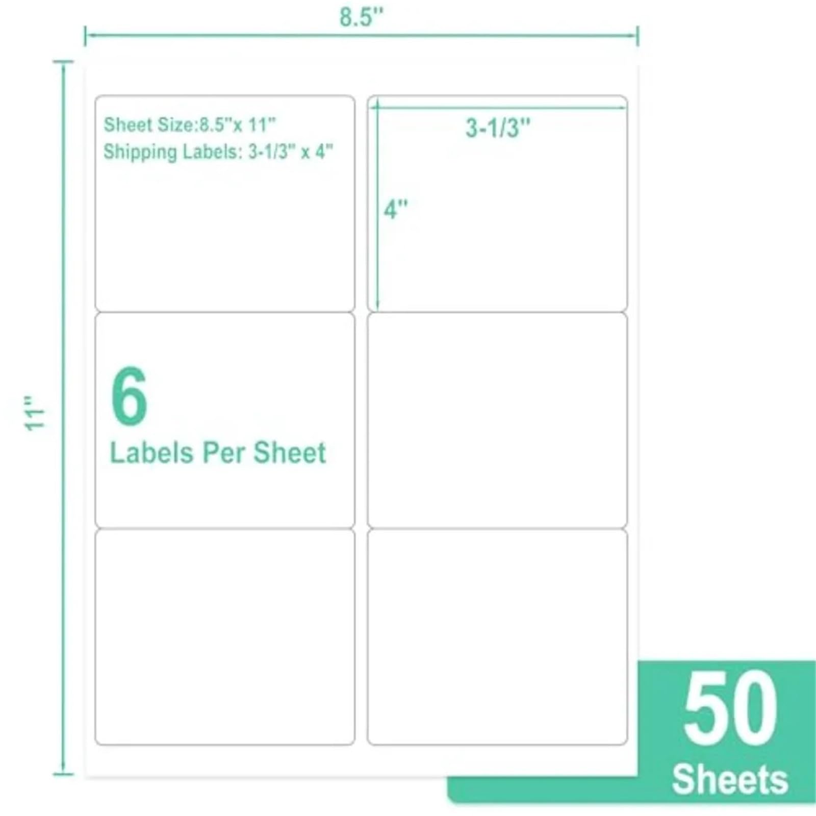 Etichette adesive Etichette adesive bianche stampabili da 3-1/3" X 4" | 300 for stampa laser/a getto d'inchiostro - Opaca(50Sheets)