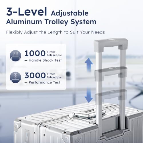 Image of ALPHA CAMP 2-Piece Luggage Set, 20 Inch Carry-On & 30 Inch Trunk Luggage | Aluminum Frame Zipperless 3-Layer PC Suitcase Set with TSA Lock,Charging Port,Cup Holder for Business & Holiday Travel