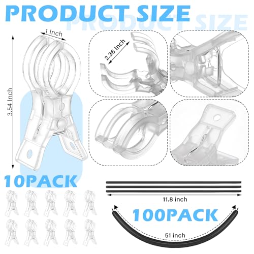 Image of 10 Pack 3.5 Inch Balloon Arch Clips 100 Pcs 260 Long Balloons Kit | 3.5 Inch Large Heavy Duty Clip, Plastic Transparent, Black 260 Long Balloons, For Arch Backdrop Garland, Long Twisting Decor
