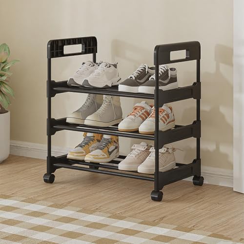 SOURUanly シューズラック 省スペース スリム 玄関 靴箱 靴棚 靴収納 靴置き 下駄箱 金属製 おしゃれ 縦長 省スペース 組み立て式 狭い 廊下 アパート用 クローゼット 靴入れ (3段 幅45cm)