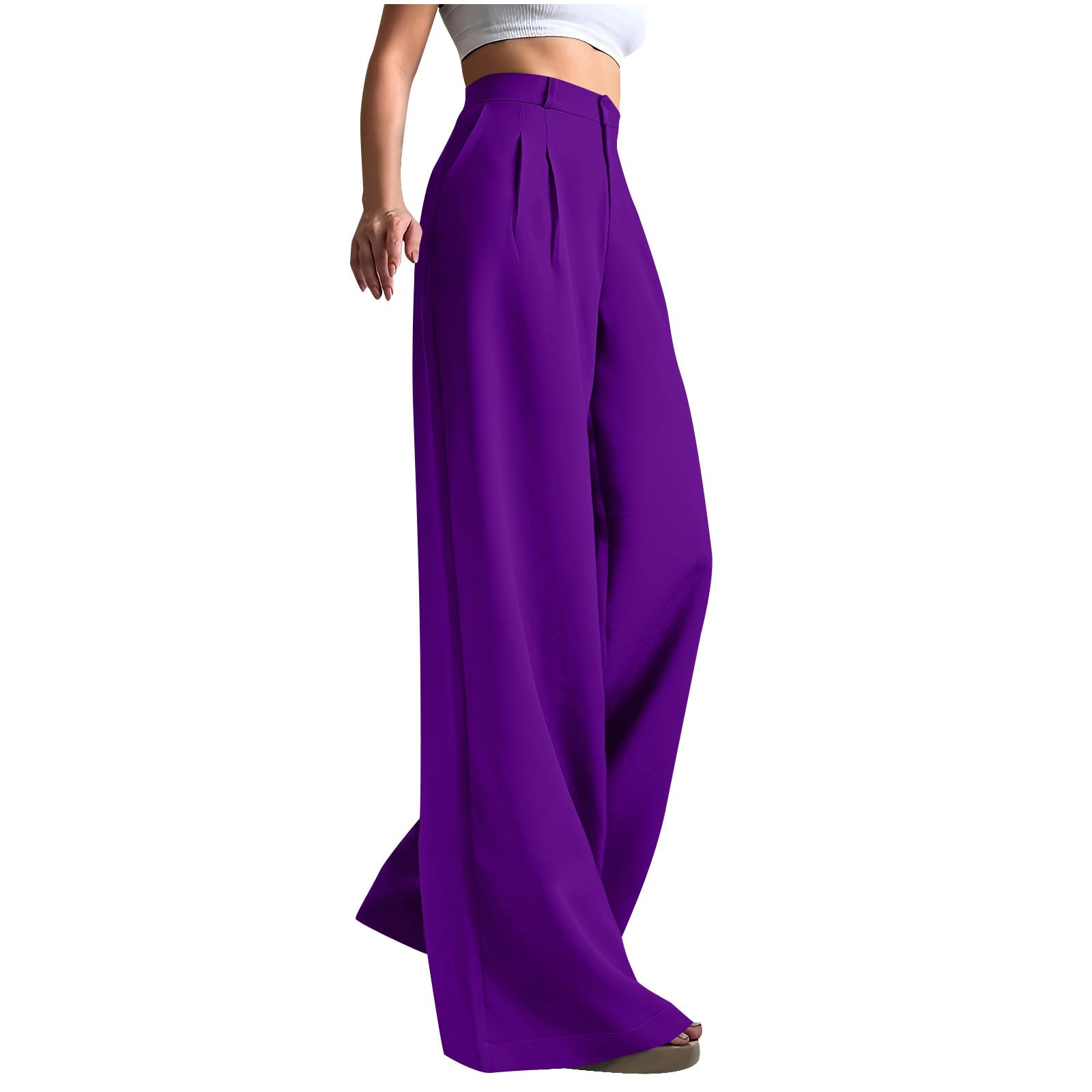 Wide Leg Pants Woman High Waisted Business Casual Work Dress Pant Dressy Palazzo Slacks Flowy Trousers with Pockets