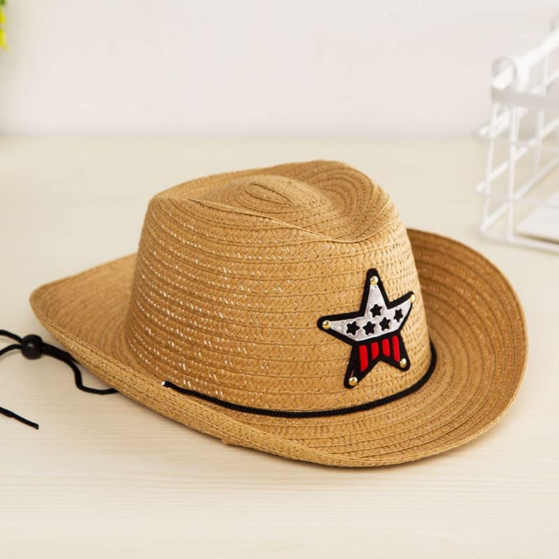 Toddler Cowboy Hat Cowgir𝐥 Hat for Boy Girl Retro Wide Brim Western 𝐒traw Sun Hat with Wind Lanyard Dress Up2