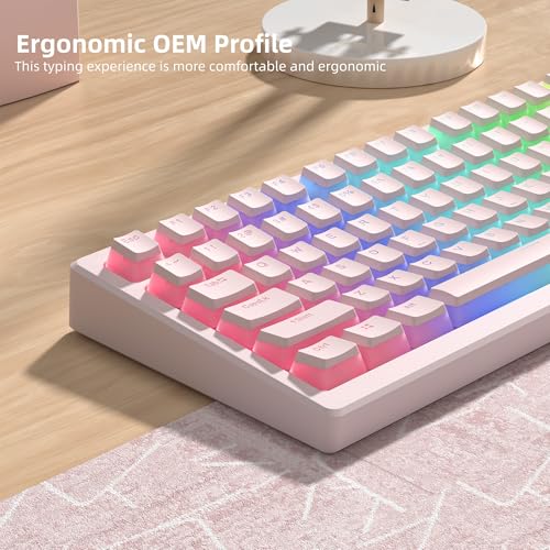 Image of Womier Double Shot PBT keycaps, Shine Through Pink Keyboard Key caps | OEM Profile Pudding Custom keycaps 75 Percent 130-key Set for 60% 65% 75% 100% Cherry Gateron MX Mechanical Keyboard-Pink