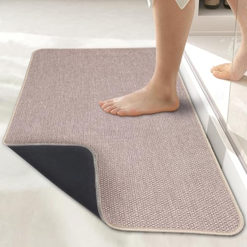 Image of Bosap Bath Mat,Ultra Thin Bathroom Rugs,Rubber Bath Mats for Bathroom,No Slip Bath Rugs,Quick Dry,Machine Washable,Low Pile,Absorbent,Shower Outside,Sink,Home Decor Accessories.Beige,2'x3'(24x36inch)