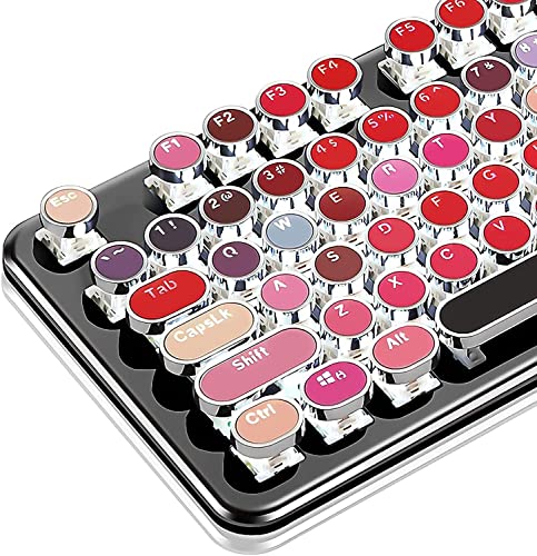 タイプライタースタイル メカニカルゲームキーボード レトロスチームパンクヴィンテージキーボード ホワイトLEDバックライト 104キーアンチゴーストブルースイッチ 有線USBメタルパネル ラウンドキーキャップ