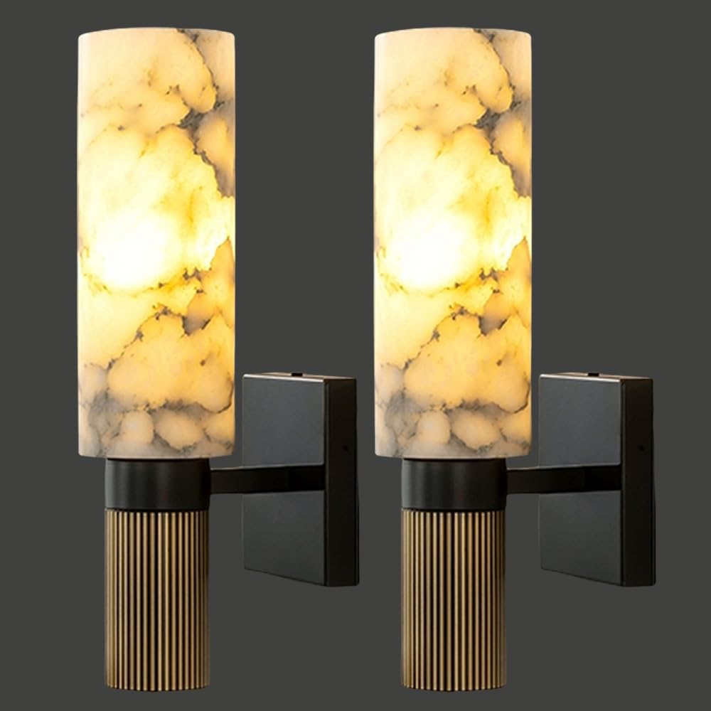 Trividha Light Alabaster Sconce Ing Natural Marble Wall Lamp 15" Mid Century Stone Wall Cylinder Alabaster Wall E14 For Living Room Bathroom Bedroom Stairway Hallway