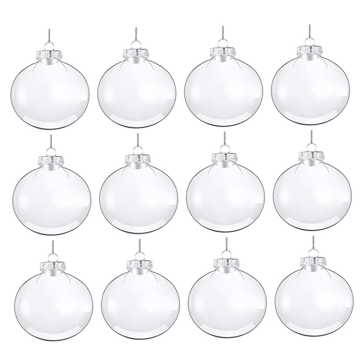 Angoily Lot de 12 boules de Noël transparentes plates en plastique à suspendre - 60 mm