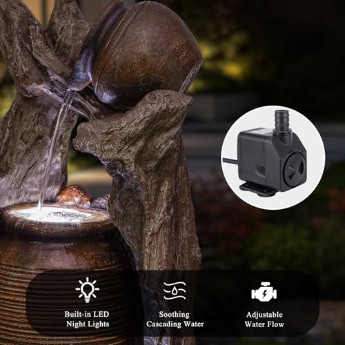 Image of Tree Root Pot Outdoor Water Fountain, Resin with LED, 39.4 in