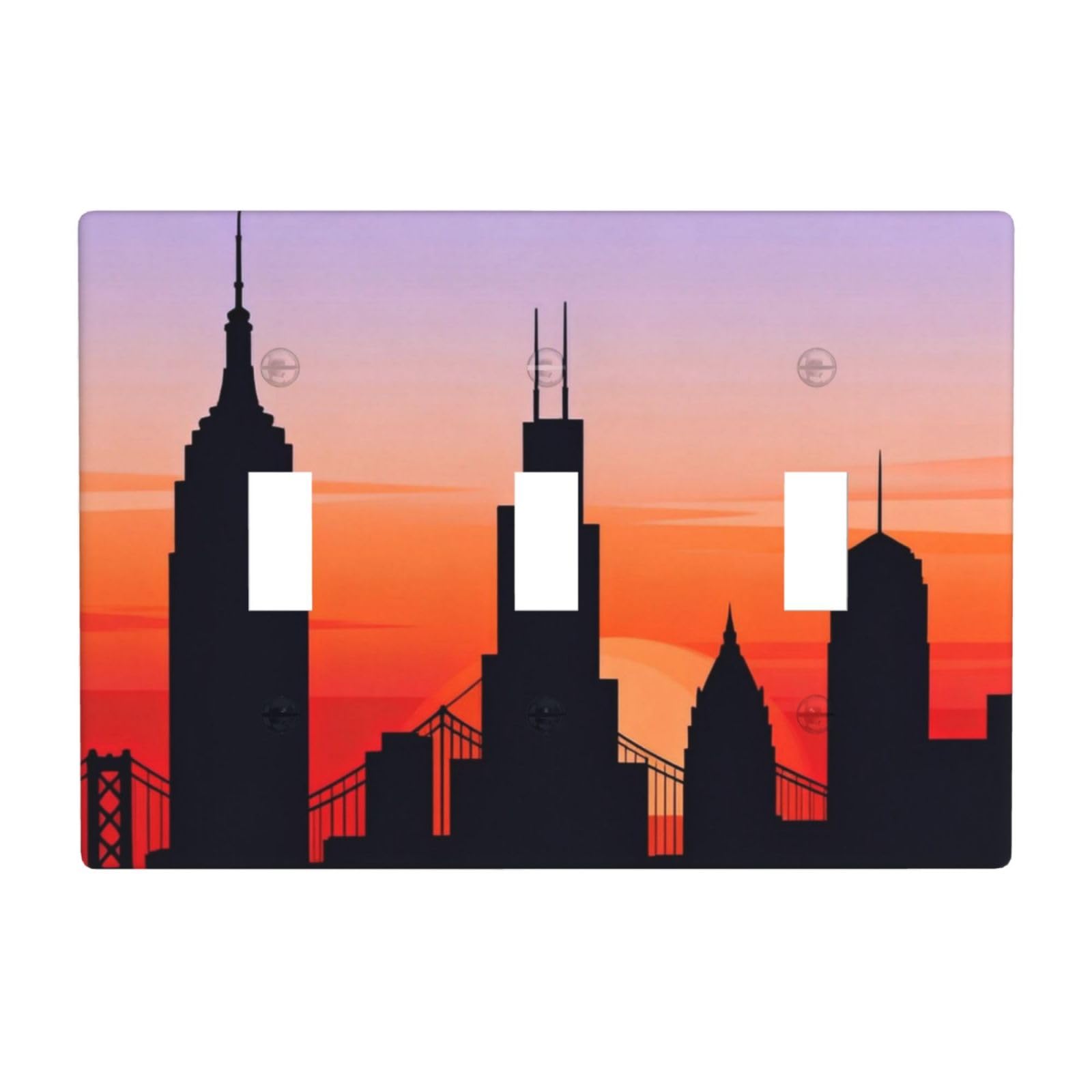 City Skyline 3 Gang Switch Plate Cover-Unbreakable Polycarbonate Wall Plate, Heat Resistant Toggle Switch Decor for Home