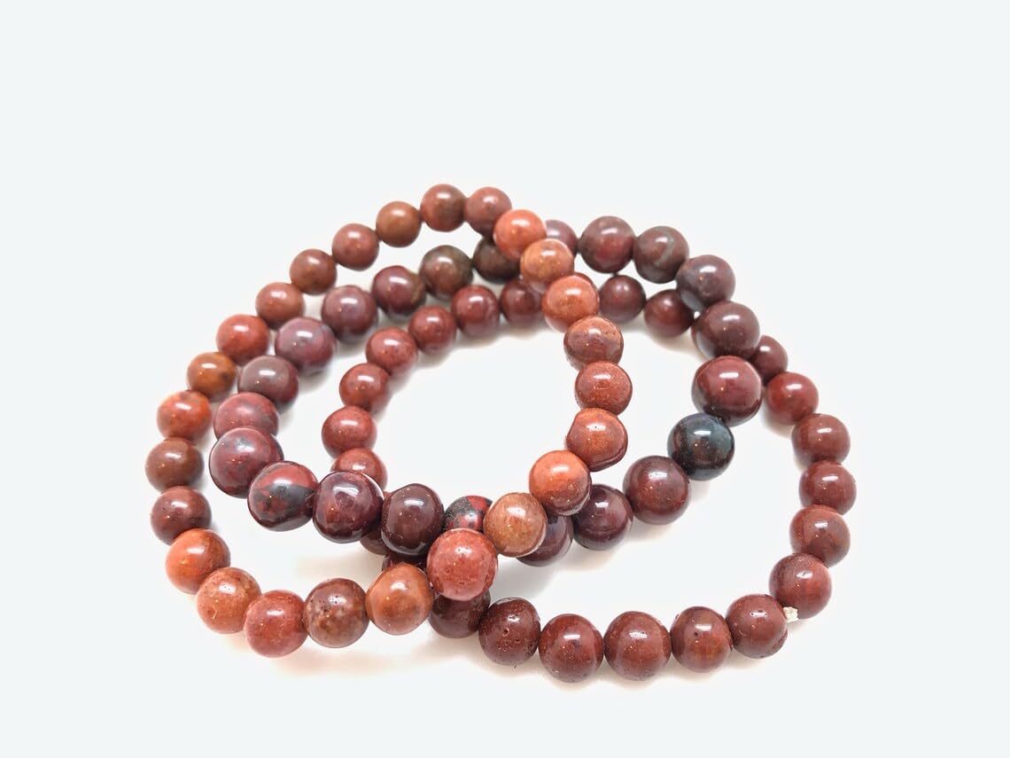 Braccialetto in diaspro rosso fatto a mano con pietre semipreziose naturali da 10 mm, perline rotonde lisce ed elastiche, braccialetto bohémien, braccialetto per meditazione spirituale, regolabile,