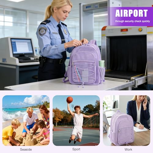 Image of COVAX Mesh Backpack for School Heavy Duty Semi-Transparent Bookbags for Beach, Swimming, Sports, Work, Travel (Light Purple)