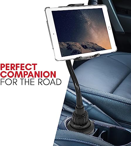 Macally Cup Holder Tablet Mount for Car - Sturdy and Adjustable Design - Tablet Holder for Car Cup Holder - Compatible with iPad Pro/Air/Mini, etc.