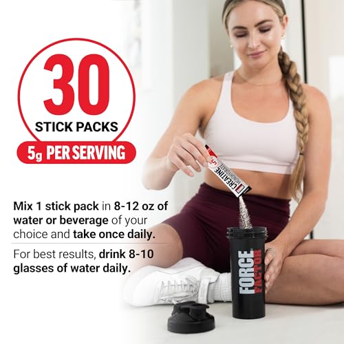 Image of Force Factor Creatine Monohydrate, 5g Micronized Creatine Powder for Muscle Strength, Performance, Recovery and Cognitive Support, On the Go Single Serve Travel Packs, Unflavored, 30 Packets