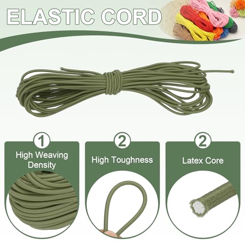 Olive Green Marine Grade Elastic Shock Cord Bungee Rope, 1/8 Inch Diameter And 33 Feet Long, Suitable For DIY Projects, Sewing, Tie Downs, Tent Poles,_desvips.com