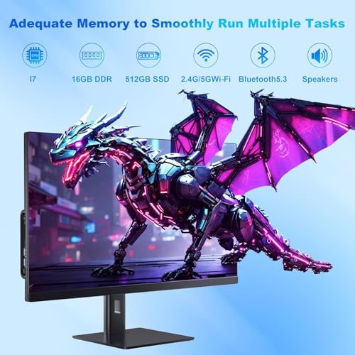 Image of 27inch IPS all-in-one PC,Rotate the screen to accommodate portrait mode | Core i7 processor, 16GB RAM 512GB SSD, pop-up webcam, height-adjustable stand, Wi-Fi 6, full range of ports