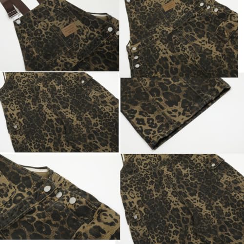 Coolmonar Women'S Y2K Leopard Print Jeans Overall Chic Streetwear Baggy Wide Leg Jumpsuit Retro Hip Hop Loose Trouser thumb #6