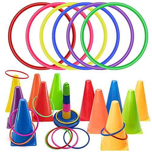 OOTSR 12 stücke Kunststoff Toss Ringe Set für Ring Toss Spiel, Drinnen draußen Kinder Target Übungsspiele, Party Favor Spiele, Karneval, Garten (6 Farben)