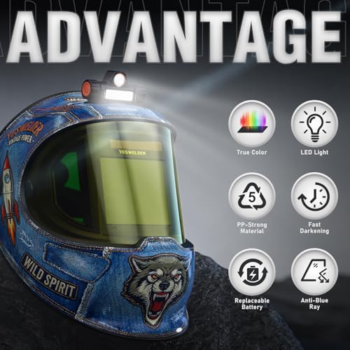 Image of YESWELDER Auto Darkening Welding Helmet with SIDE VIEW and LED, 180 Panoramic View, 1 /1 /1 /1 True Color Solar Powered Welder Hood, Wide Shade 3 /5-9 /9-13 Welder Mask for TIG MIG ARC CUT and GRIND