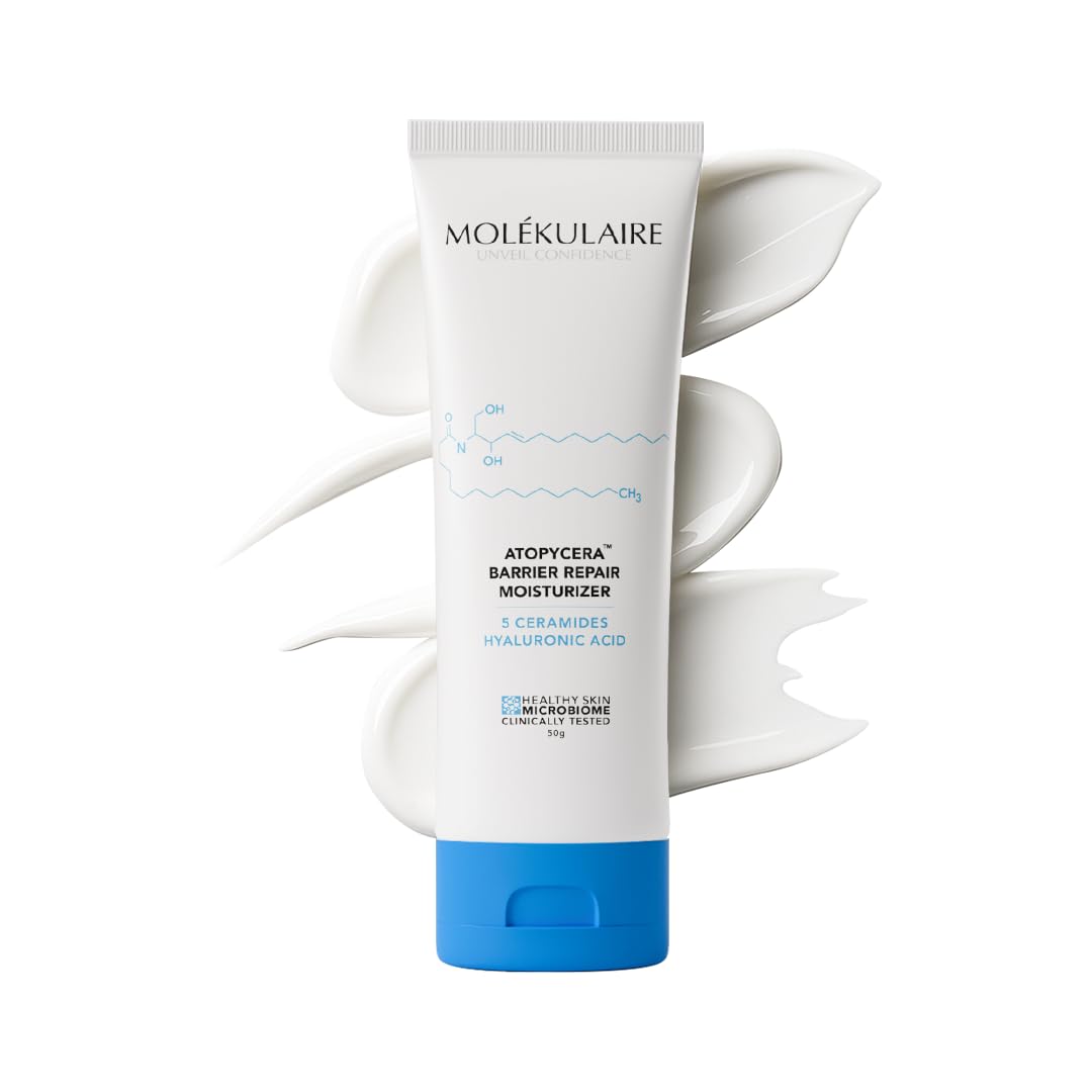 Molekulaire Atopycera Barrier Repair Moisturizer | 5 Ceramides & Hyaluronic Acid | Fragrance-Free Face Moisturizer for long lasting hydration|Non-Sticky & Fast Absorbing | Daily Use For All Skin Types | 50g