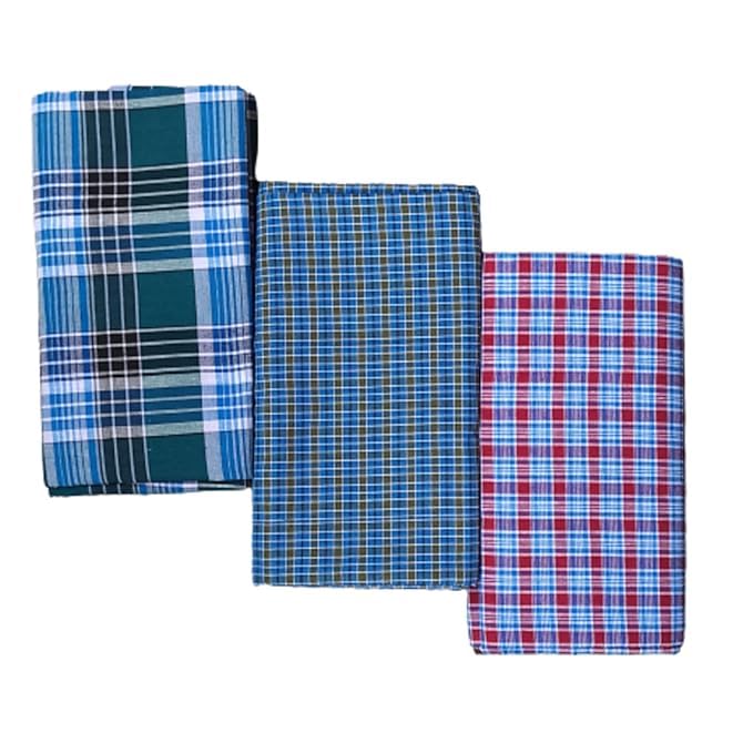 Saradhi Fashion's Men's Cotton Multi Color Lungis for Men 2 Meter (Set of 3 Multi Colour) Checks Colours-image-42