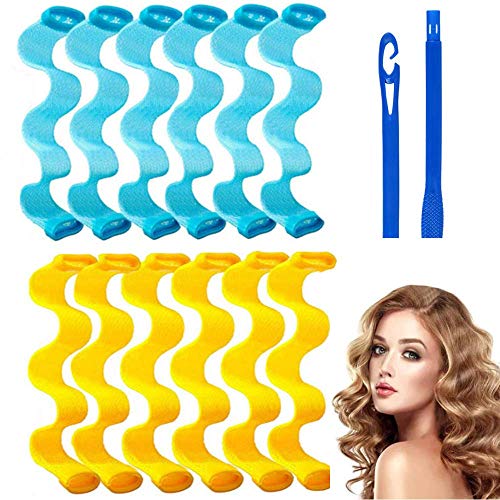 BeVarious Hair Curlers Spiral Curls No Heat Magic Hair Curls Styling Kit 12 pieces Heatless Hair Curlers with 1 Styling Hooks for Home Salon（30cm)