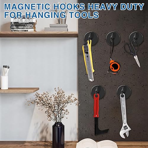 Image of LOVIMAG Black Magnetic Hooks, 12 Pcs, 150lbs Pull Force, Heavy Duty, Cruise Cabin, Door, Kitchen | Magnet with Hook for Cruise Cabins, Classroom, Kitchen Essentials, Door Decoration, Refrigerator, Black