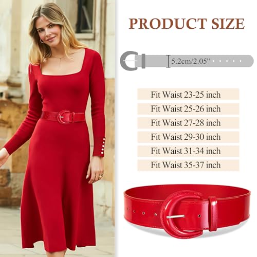 XZQTIVE Wide Elastic Stretch Belts for Women Dresses, Black Red PU Leather with Vintage Chunky Buckle2