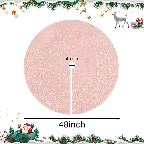 Trlyc Glittery Sequin Holiday Tree Skirt, 48-Inch Rose Gold Christmas Tree Skirt #TOP5