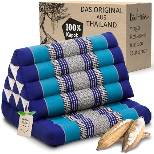 livasia Thaikissen mit 1 Auflage - 75x50x8cm - Dreieckskissen mit Sitzkissen, Keilkissen mit Kapok, Rückenkissen faltbar, Thaimatte zum Klappen,...