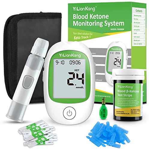 YiLianKang Blood Ketone Testing Kit. With Blood Ketone Meter, 15 Test Strips, Lancets, Lancing Device. Accurate Way to Check Ketosis on the Ketogenic Diet. 5 Second Get Results