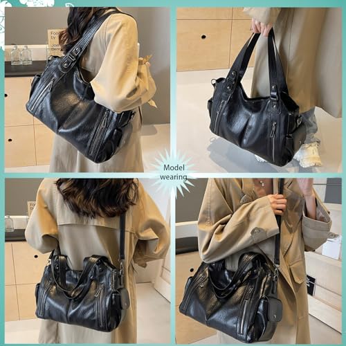 Bolso Hobo de cuero grande para mujer, negro miniatura 5