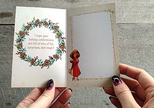 Image of PIXILUV FAMILY CHRISTMAS (Pack of 12) Notecards Small Greeting Cards # Vintage Happy Family and Christmas Wishes ~ Vintage Christmas Postcards Reprint