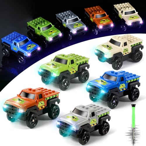 Save Unicorn Tracks Cars Replacement only,Track Cars for Tracks Glow in The Dark, Car Tracks Accessories with 3 Flashing LED Lights, Compatible with Most Car Tracks for Kids Boys Girl(5pack)