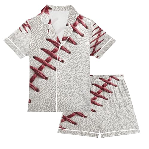 ALAZA Baseball White Sport Satin Pajamas Set Short Sleeve Button Down Sleepwear Summer Pjs 2 Piece