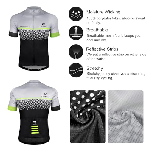 Foto von LAMEDA Kurzarm Radtrikot Herren Funktionsshirt T-Shirt Jersey Elastische Atmungsaktive Schnell Trocknen Rennrad Trikot Fahrradtrikot für Radsport MTB Outdoor Sport(Grau L)