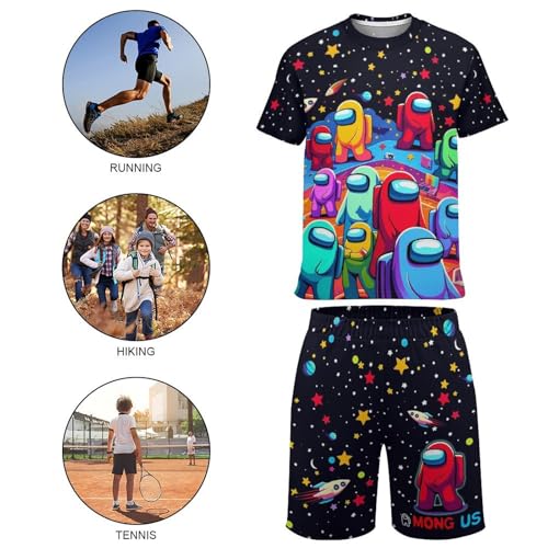 Image of Kids Boys T Shirt Shorts Set Gaming Cartoon 2 Piece Graphic Short Sleeve Outfit Set for Boys Girls Small 8-10 Years, Red