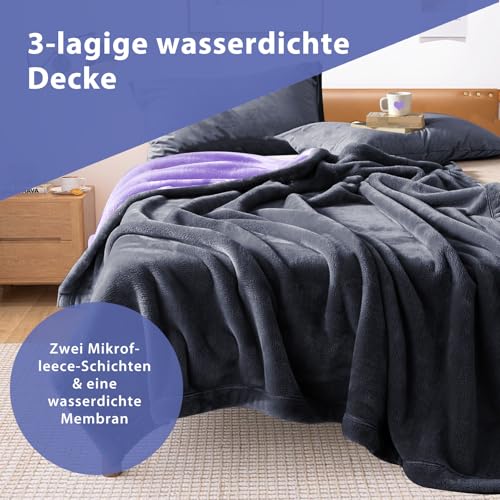 YISURE Wasserfeste Decke Liebesdecke 230x203cm für Paare,King Size Graue und lila Spritzdecke für Erwachsene Paare, Reversible Möbel- oder Bettmatratzenschoner