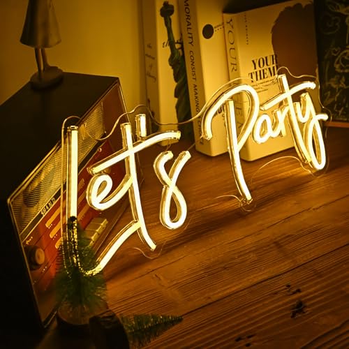 Image of Let's Party Neon Signs, Neon Light Sign for Wall Decor 20 x 9Inches Large LED Neon Sign Art Decorative Lights for Wedding Party Home Bar Store Festival, Warm White