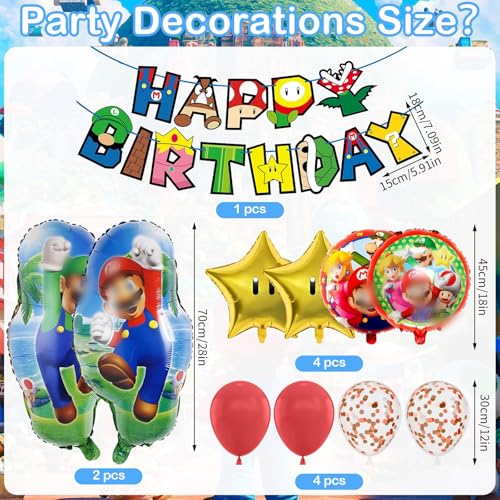 Luftballons Super Bros Geburtstag Deko Jungen Mädchen- Mari Geburtstagsdeko Super Brother Folienballons Happy Birthday Banner Balloon Kindergeburtstag Deko Girlande für Mari Thema Party Supplies Deko